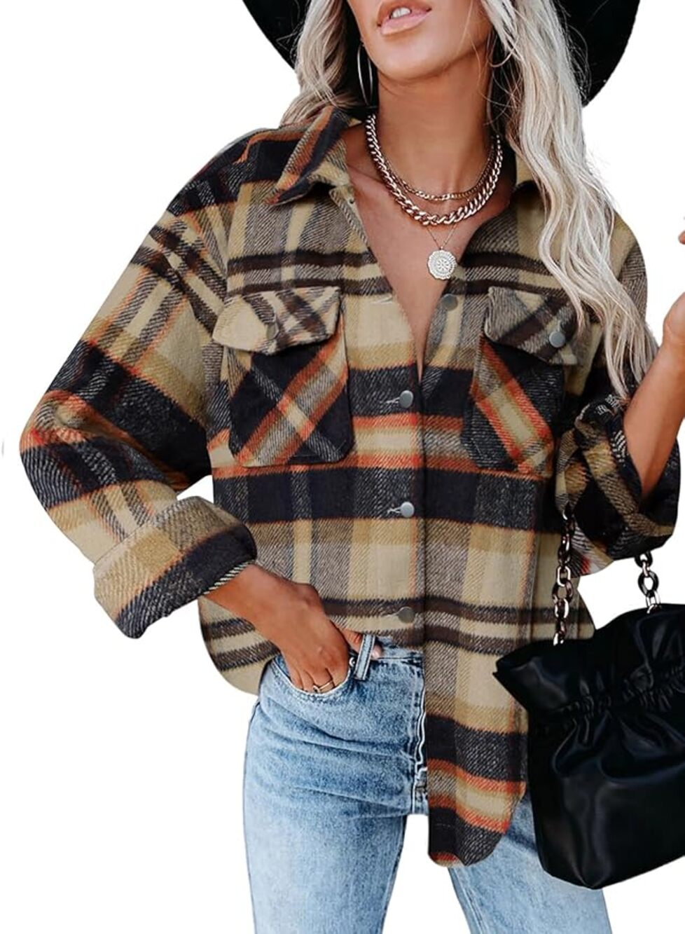Dokotoo Button Down Shacket Boyfriend Long Sleeve Oversized Plaid Size M